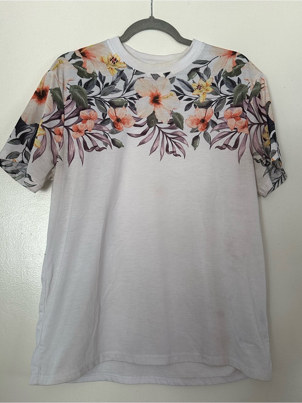 White Floral Crew Neck Men's Shirt